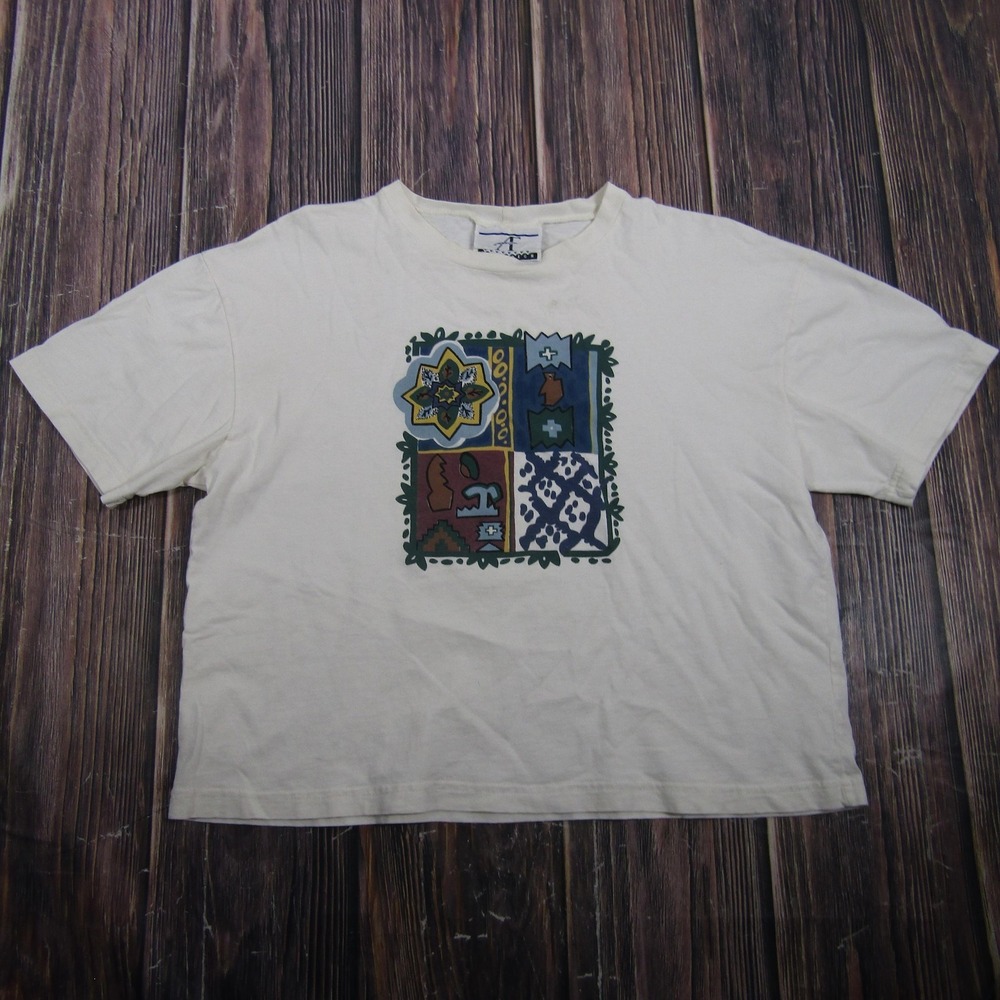 Accordeon Womens XL White Graphic T Shirt Short Sleeve Crew Neck Granny Core